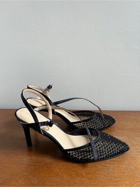 Black Mesh Pointed-Toe Slingback Heels Size 10